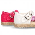 Little SANDAL shoes espadrille style in metal linen canvas.