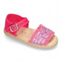 Little SANDAL shoes espadrille style in metal linen canvas.