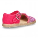 Little SANDAL shoes espadrille style in metal linen canvas.