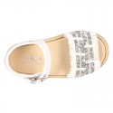 Little SANDAL shoes espadrille style in metal linen canvas.