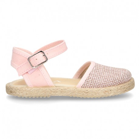 Little METAL soft canvas espadrilles with buckle fastening for girls.