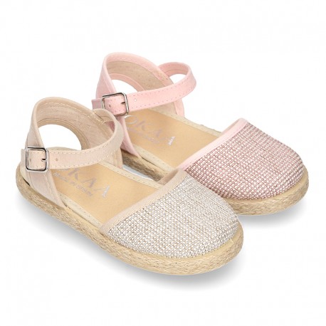 Little METAL soft canvas espadrilles with buckle fastening for girls.