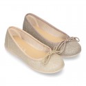 Spring-summer METAL canvas ballet flats with adjustable ribbon.