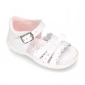 Washable leather sandals for little girls with chopped design and SUPER FLEXIBLE soles.