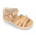 Washable leather sandals for little girls with chopped design and SUPER FLEXIBLE soles.