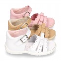 Washable leather sandals for little girls with chopped design and SUPER FLEXIBLE soles.