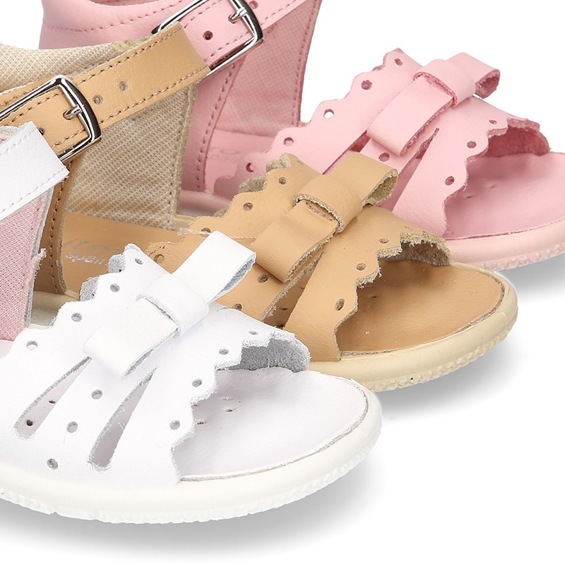 Washable leather sandals for little girls with chopped design and SUPER ...