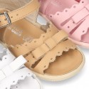 Washable leather sandals for little girls with chopped design and SUPER FLEXIBLE soles.