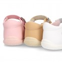 Washable leather sandals for little girls with chopped design and SUPER FLEXIBLE soles.