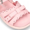 Washable leather sandals for little girls with chopped design and SUPER FLEXIBLE soles.