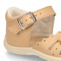 Washable leather sandals for little girls with chopped design and SUPER FLEXIBLE soles.