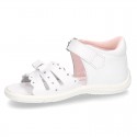 Washable leather sandals for little girls with chopped design and SUPER FLEXIBLE soles.