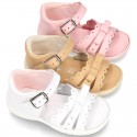 Washable leather sandals for little girls with chopped design and SUPER FLEXIBLE soles.