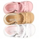 Washable leather sandals for little girls with chopped design and SUPER FLEXIBLE soles.