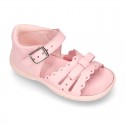 Washable leather sandals for little girls with chopped design and SUPER FLEXIBLE soles.