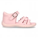 Washable leather sandals for little girls with chopped design and SUPER FLEXIBLE soles.