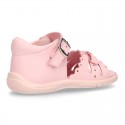 Washable leather sandals for little girls with chopped design and SUPER FLEXIBLE soles.