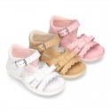 Washable leather sandals for little girls with chopped design and SUPER FLEXIBLE soles.