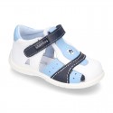 Combined Washable leather Sandal shoes for little kids with velcro strap and EXTRA FLEXIBLE outsole.