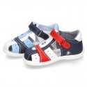 Combined Washable leather Sandal shoes for little kids with velcro strap and EXTRA FLEXIBLE outsole.