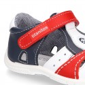 Combined Washable leather Sandal shoes for little kids with velcro strap and EXTRA FLEXIBLE outsole.