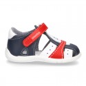 Combined Washable leather Sandal shoes for little kids with velcro strap and EXTRA FLEXIBLE outsole.