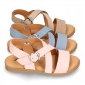 NOBUCK leather sandals with crossed rear straps for toddler girls.