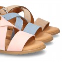 NOBUCK leather sandals with crossed rear straps for toddler girls.