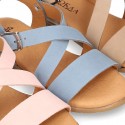 NOBUCK leather sandals with crossed rear straps for toddler girls.