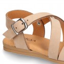 NOBUCK leather sandals with crossed rear straps for toddler girls.