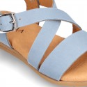 NOBUCK leather sandals with crossed rear straps for toddler girls.