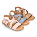 NOBUCK leather sandals with crossed rear straps for toddler girls.