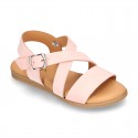 NOBUCK leather sandals with crossed rear straps for toddler girls.