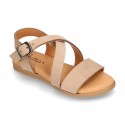 NOBUCK leather sandals with crossed rear straps for toddler girls.