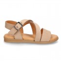 NOBUCK leather sandals with crossed rear straps for toddler girls.