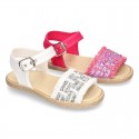 Little SANDAL shoes espadrille style in metal linen canvas.