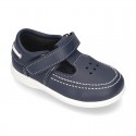 Washable leather Sandal shoes Boat style sandal with velcro strap for kids.