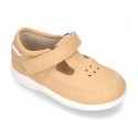 Washable leather Sandal shoes Boat style sandal with velcro strap for kids.