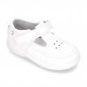 Washable leather Sandal shoes Boat style sandal with velcro strap for kids.