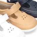 Washable leather Sandal shoes Boat style sandal with velcro strap for kids.