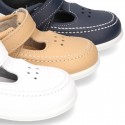 Washable leather Sandal shoes Boat style sandal with velcro strap for kids.