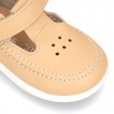 Washable leather Sandal shoes Boat style sandal with velcro strap for kids.