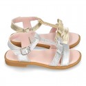 Metal Nappa Leather Sandal shoes with bow and shiny effects for toddler girls.
