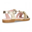 Metal Nappa Leather Sandal shoes with bow and shiny effects for toddler girls.