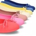 Cotton canvas little Ballet Flat shoes with adjustable ribbon in NEW seasonal COLORS.