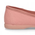 Cotton canvas little Ballet Flat shoes with adjustable ribbon in NEW seasonal COLORS.