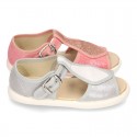 Little SANDAL shoes roman style in metal canvas for girls.
