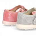 Little SANDAL shoes roman style in metal canvas for girls.