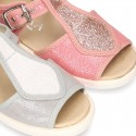 Little SANDAL shoes roman style in metal canvas for girls.