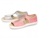 Little SANDAL shoes roman style in metal canvas for girls.